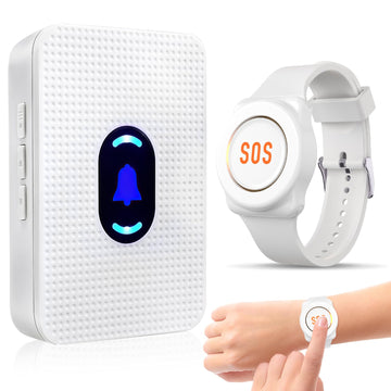 Daytech Waterproof Wireless Wrist Pager Caregiver Call Button in Home System Watch Alarm Nurse Personal Help Alert for Patients Elderly Watch Call Button plugin Receiver
